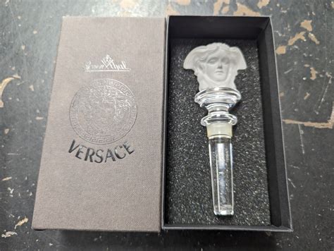 Rosenthal Versace Frosted Clear Crystal Medusa Wine Bottle .